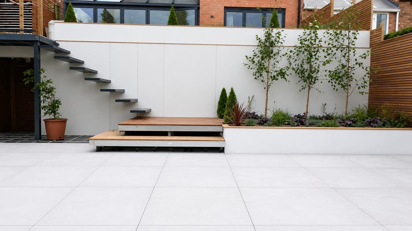 Finished porcelain garden over former rubble surface