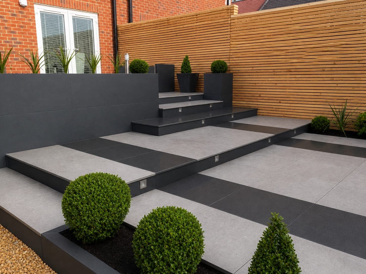 Finished level garden over a steep slope